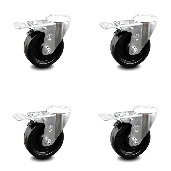 4 Inch Phenolic Wheel Swivel Bolt Hole Caster Set with Total Lock Brake SCC